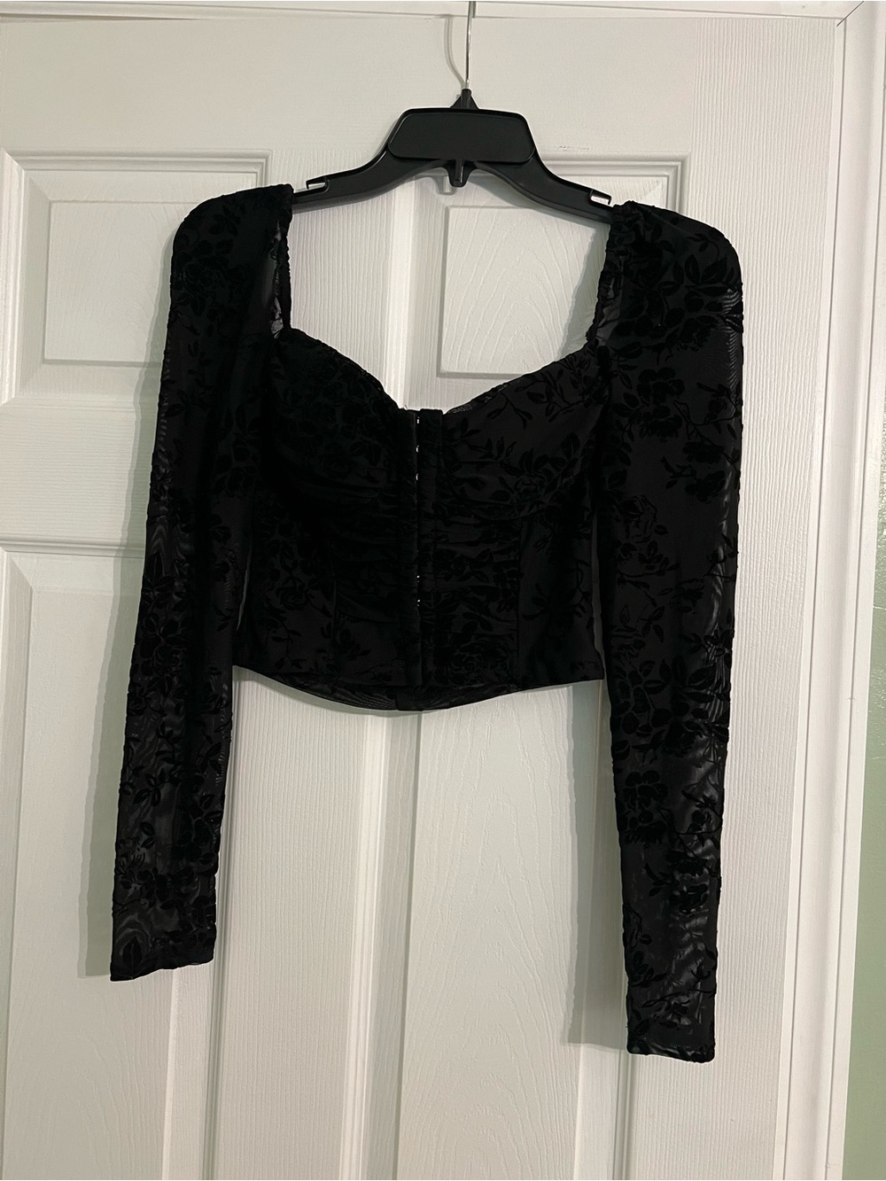 Windsor Black Floral Burnout Corset Crop Top